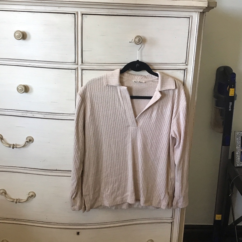 Madewell Cream Ribbed Knit Top